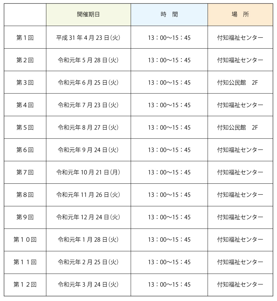 ふくしの法律相談窓口 開催日程表
